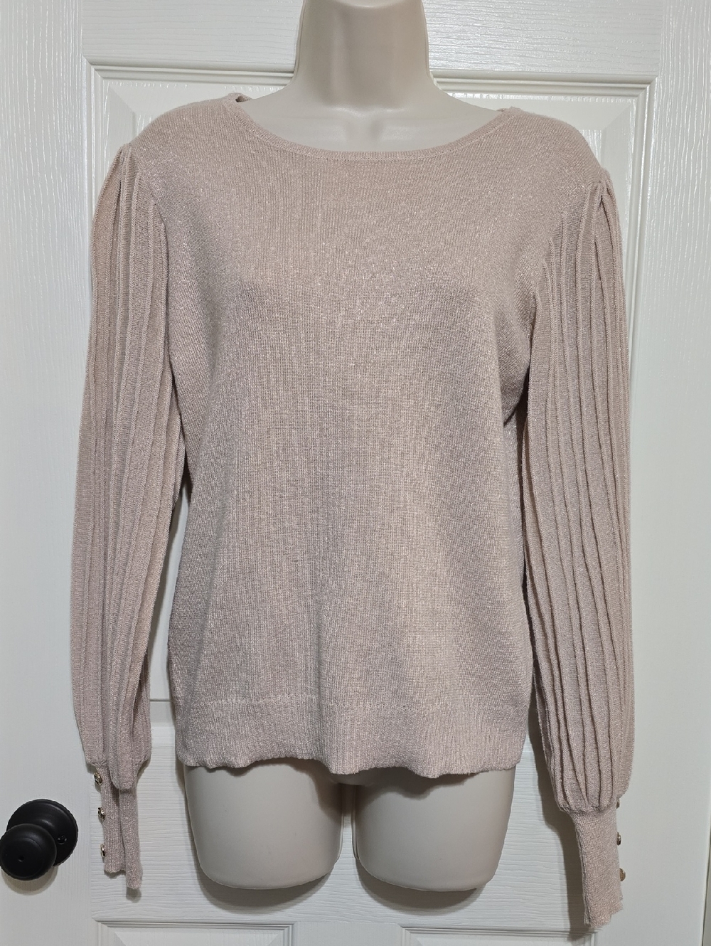 Nanette Lepore  Tan Gold Crewneck Rib-Sleeve Sweater